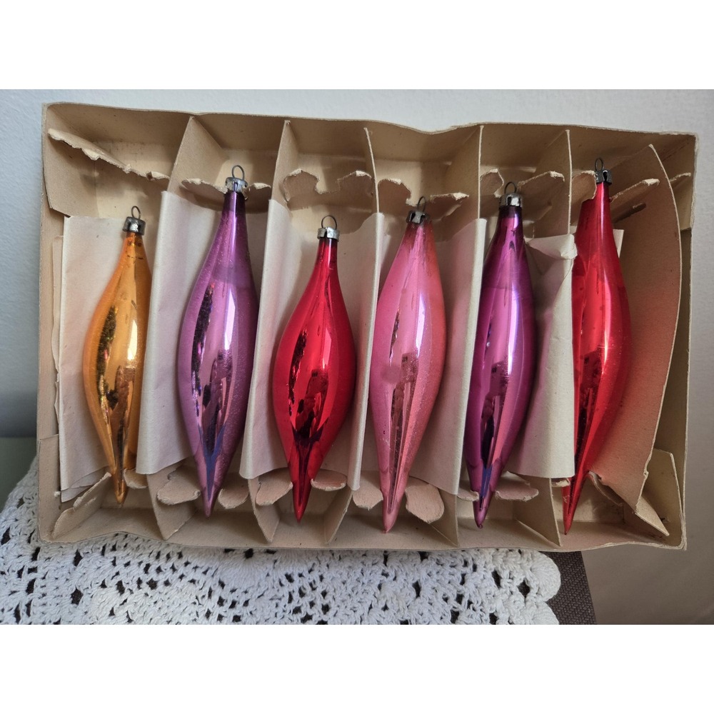 Vintage Glass Christmas Ornaments Set of 6 – Retro Teardrop Decorations